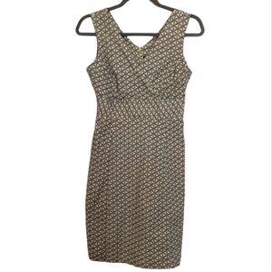 Vintage Y2K 2004 GAP Tan With Black Flower Print Sheath Knee Length Dress 2